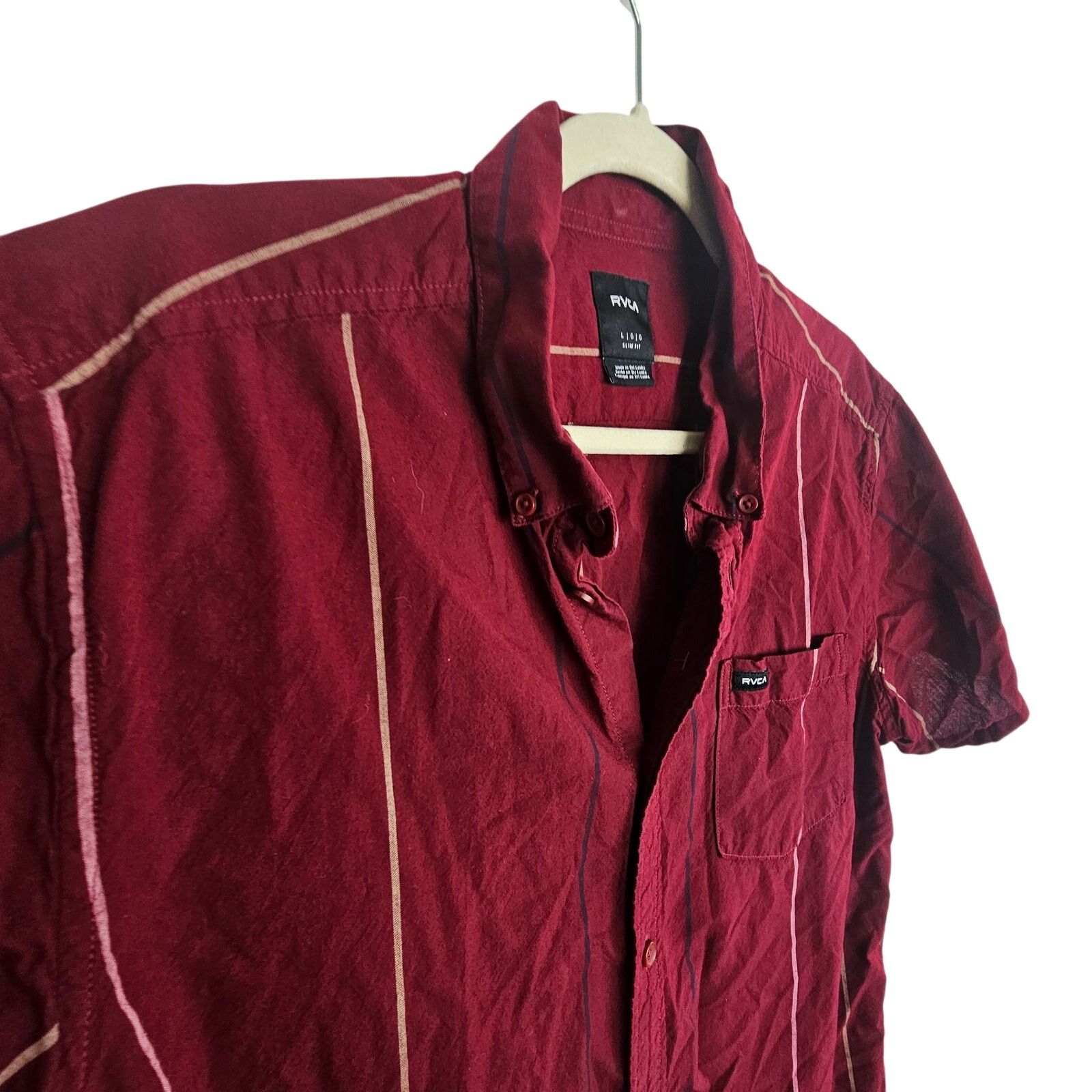 RVCA RVCA Shirt Red Striped Button Front Short Sleeve Top Men L Size US L / EU 52-54 / 3 - 5 Thumbnail
