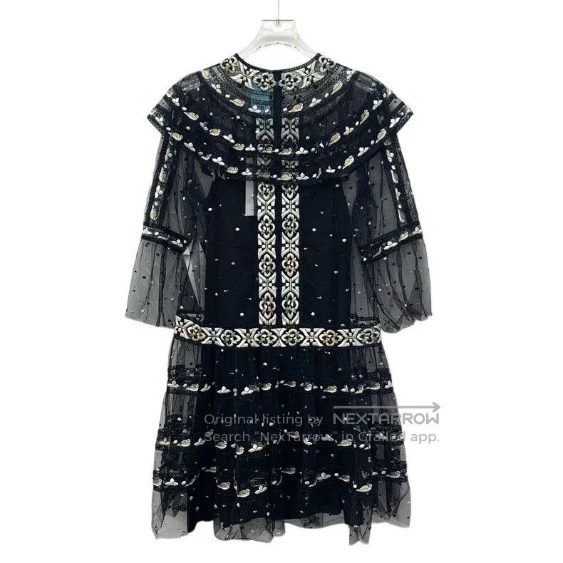 Dior Dior Black Embroidered Silk Mesh Dress. Size US 30 / EU 46 - 2 Thumbnail
