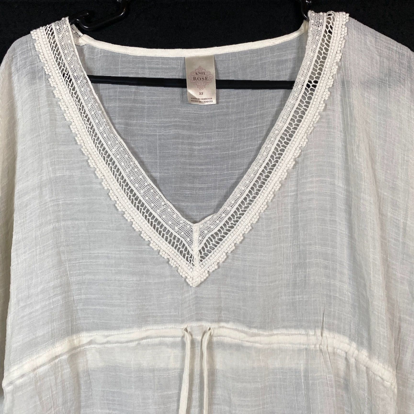 Vintage VINTAGE Knox Rose Womens Sweater Cream Poncho Shawl V-Neck Fringe Boho XS Size XS / US 0-2 / IT 36-38 - 2 Thumbnail