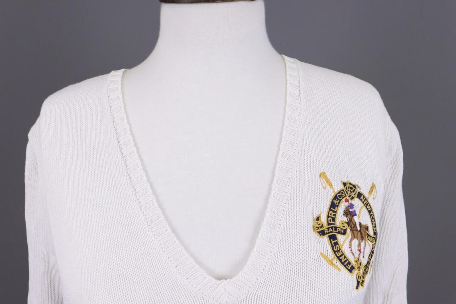 Ralph Lauren Sport Ralph Lauren Sport White V-Neck Knit Sweater Size XL Size XL / US 12-14 / IT 48-50 - 5 Thumbnail