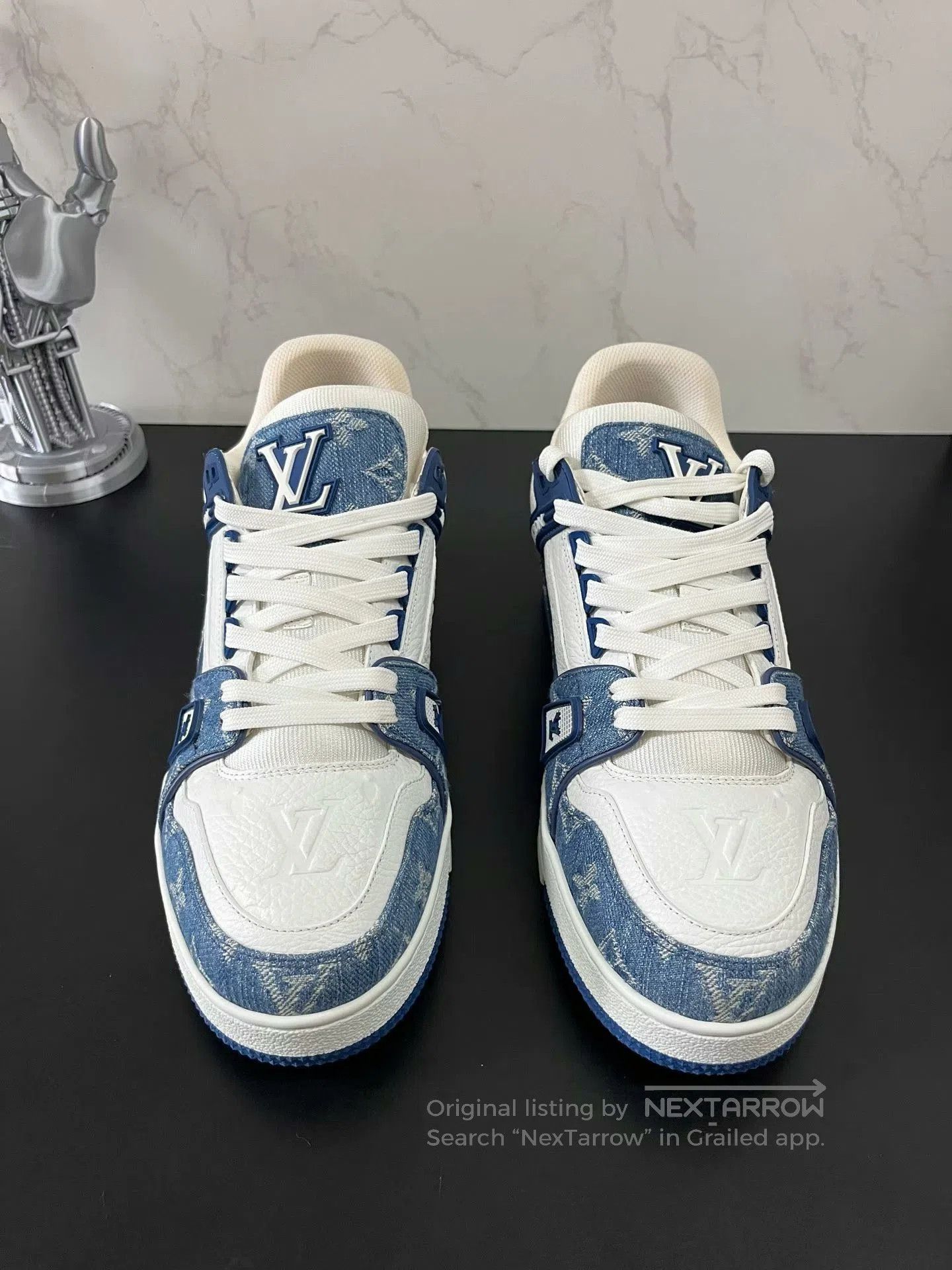 Louis Vuitton lv trainer white blue denim sneakers. Size US 6.5 / EU 39-40 - 2 Thumbnail