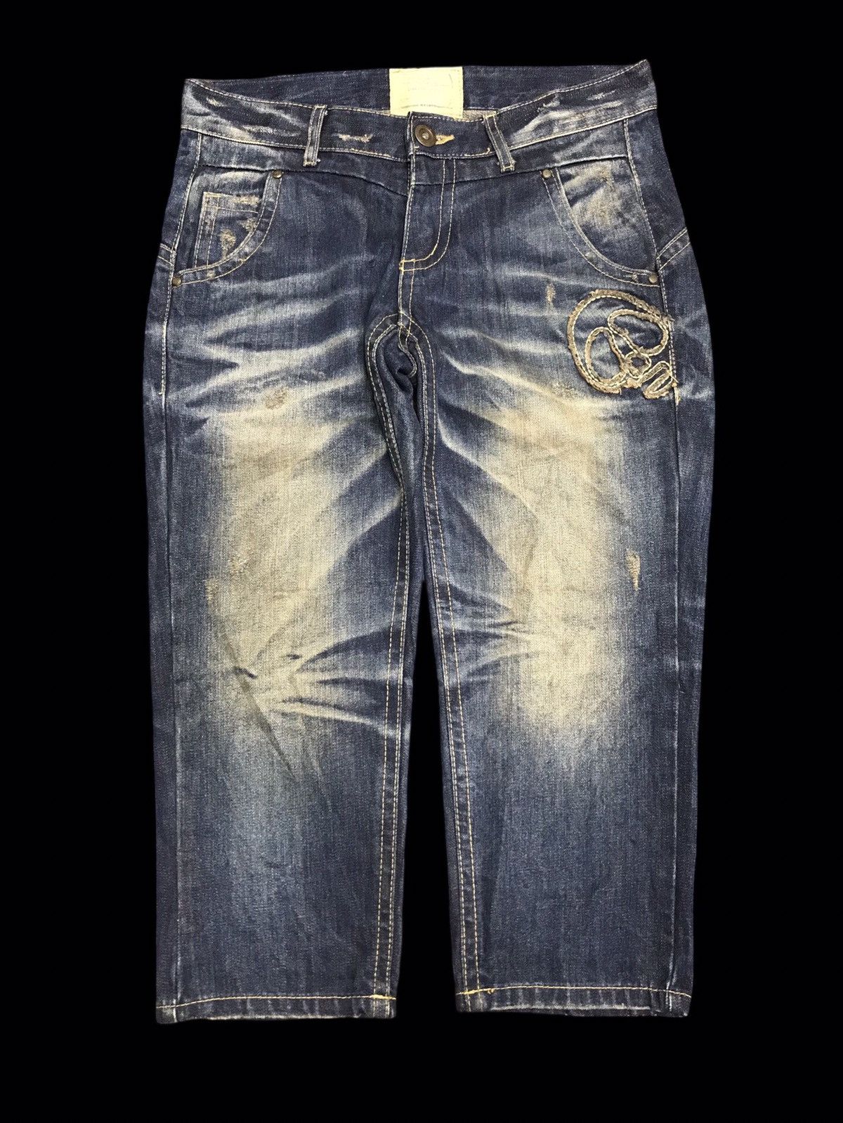 Seditionaries 💥VERYRARE💥LOLITA SKULL SHORT MUDWASH DISTRESSED DENIM F455 Size US 33 - 1 Thumbnail