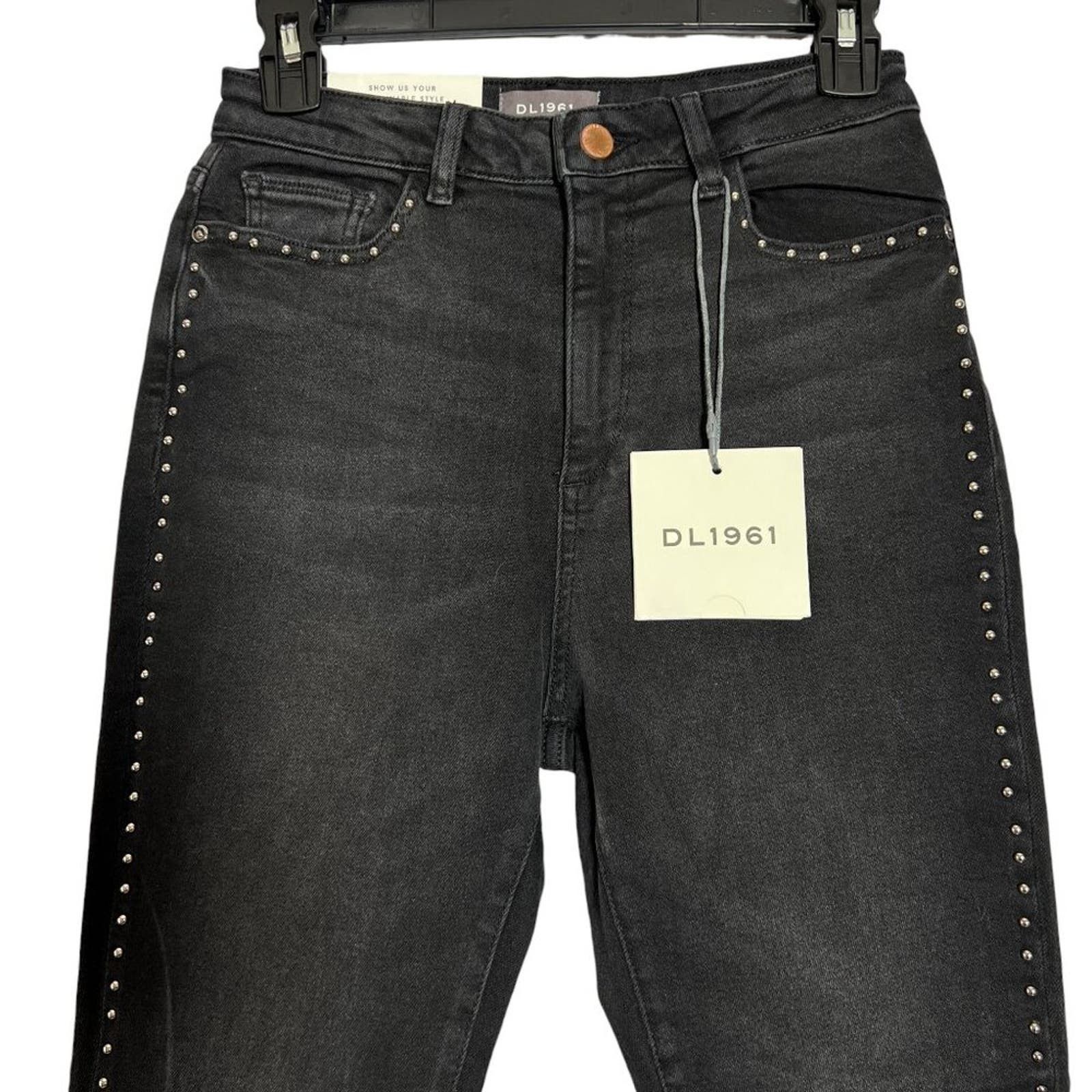 image of NWT Dl1961 Chrissy High Rise Jeans Size 26 Holden Studded in Black, Women's