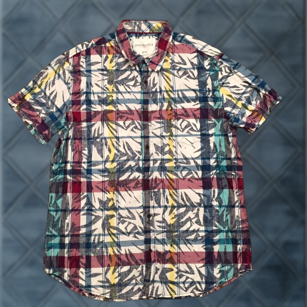 Aeropostale Aeropostale Button-Up Shirt Mens XL Multicolor Floral Short Sleeve Size US XL / EU 56 / 4 - 1 Thumbnail