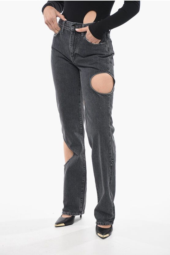 image of Off White Baggy Fit Meteor Denims With Cut-Outs 22Cm in Black, Women's (Size 25)