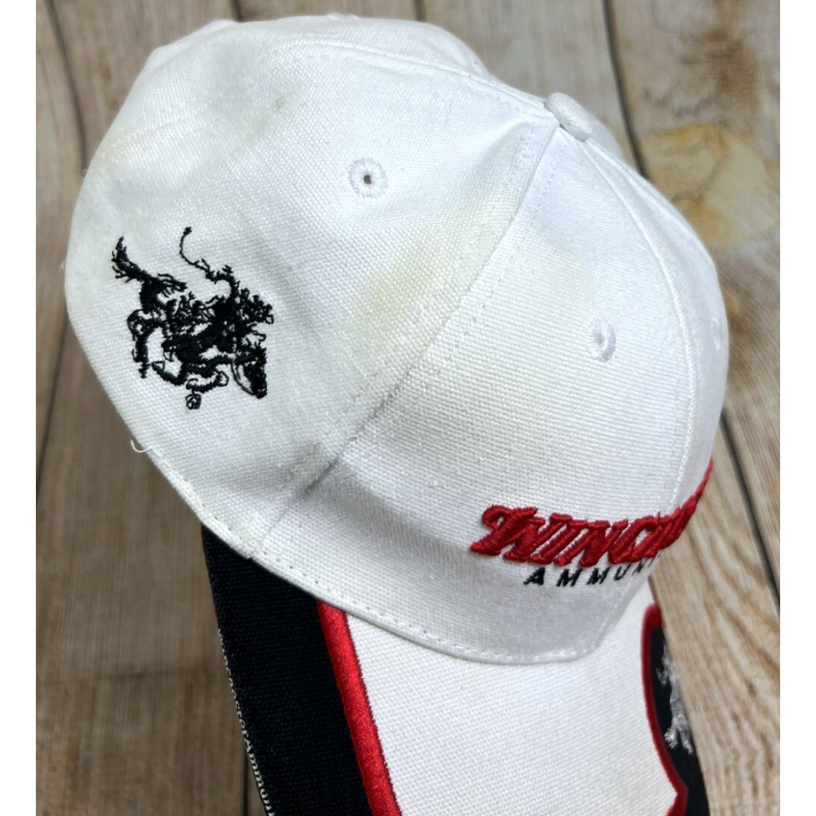 Vintage VINTAGE Winchester Ammunition Hat White Red Black Cap Adjustable Baseball Cap Men One Size White Cotton Size ONE SIZE - 3 Thumbnail