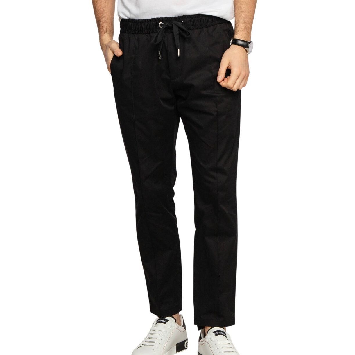 Dolce & Gabbana Essential Black Stretch Cotton Pants IT 46 Metal Logo Tag Size US 30 / EU 46 - 1 Thumbnail