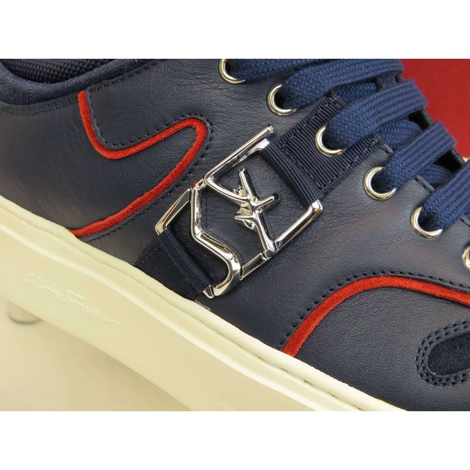 NORIS NAVY LEATHER RED SUEDE SF LOGO WHITE SNEAKERS 10 M