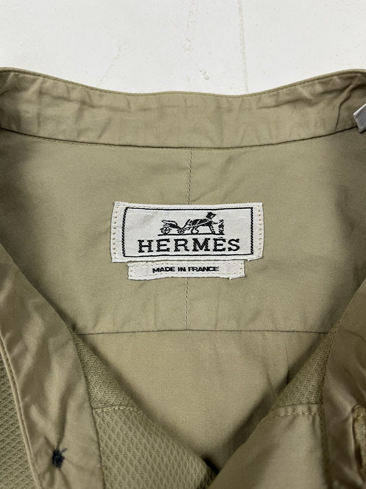 Designer × Hermes × Vintage Hermès Military-Inspired Band Collar Shirt – Made in France Size US XXS / EU 40 - 6 Thumbnail