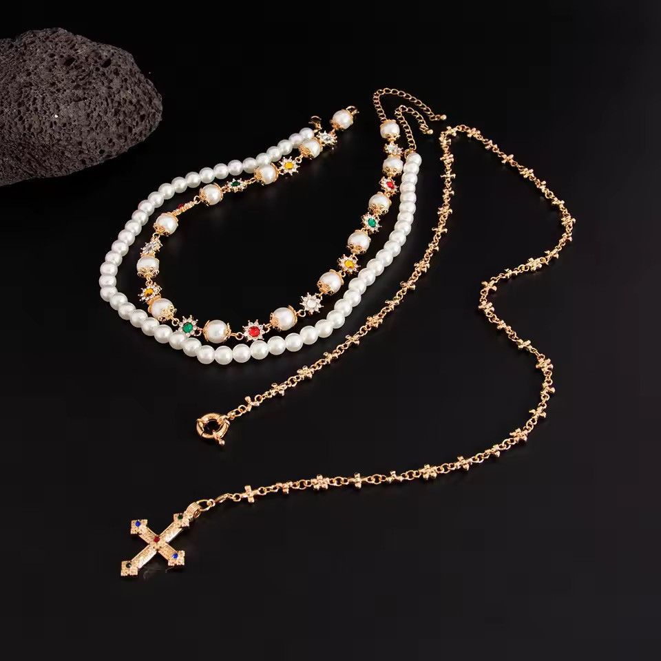 Jewelry 3Pcs/Set Creative Rhinestone Imitation Pearl Chain Necklace Size ONE SIZE - 4 Thumbnail