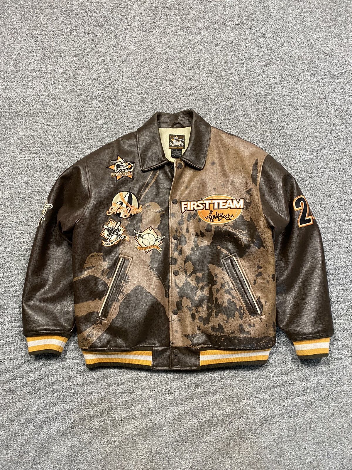 image of Raw Blue Baseball South Pole Kani Leather Jacket in Brown, Men's (Size XL)