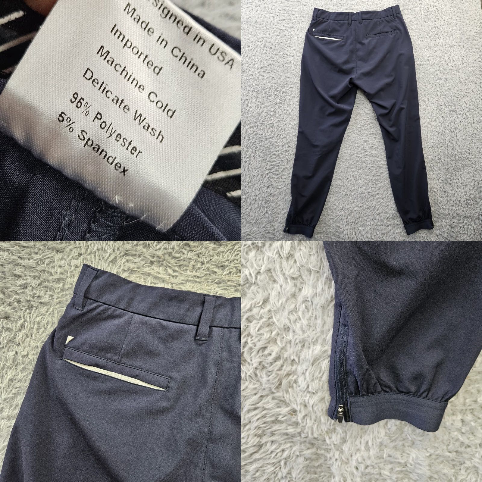 PRIMO Golf Pants Men 32 Regular Blue Pant Chino 5-Pocket Tapered Zip Ankle Inseam 30 Satin Polyester Front Flat Front Waist 31 Classic Sports Mens