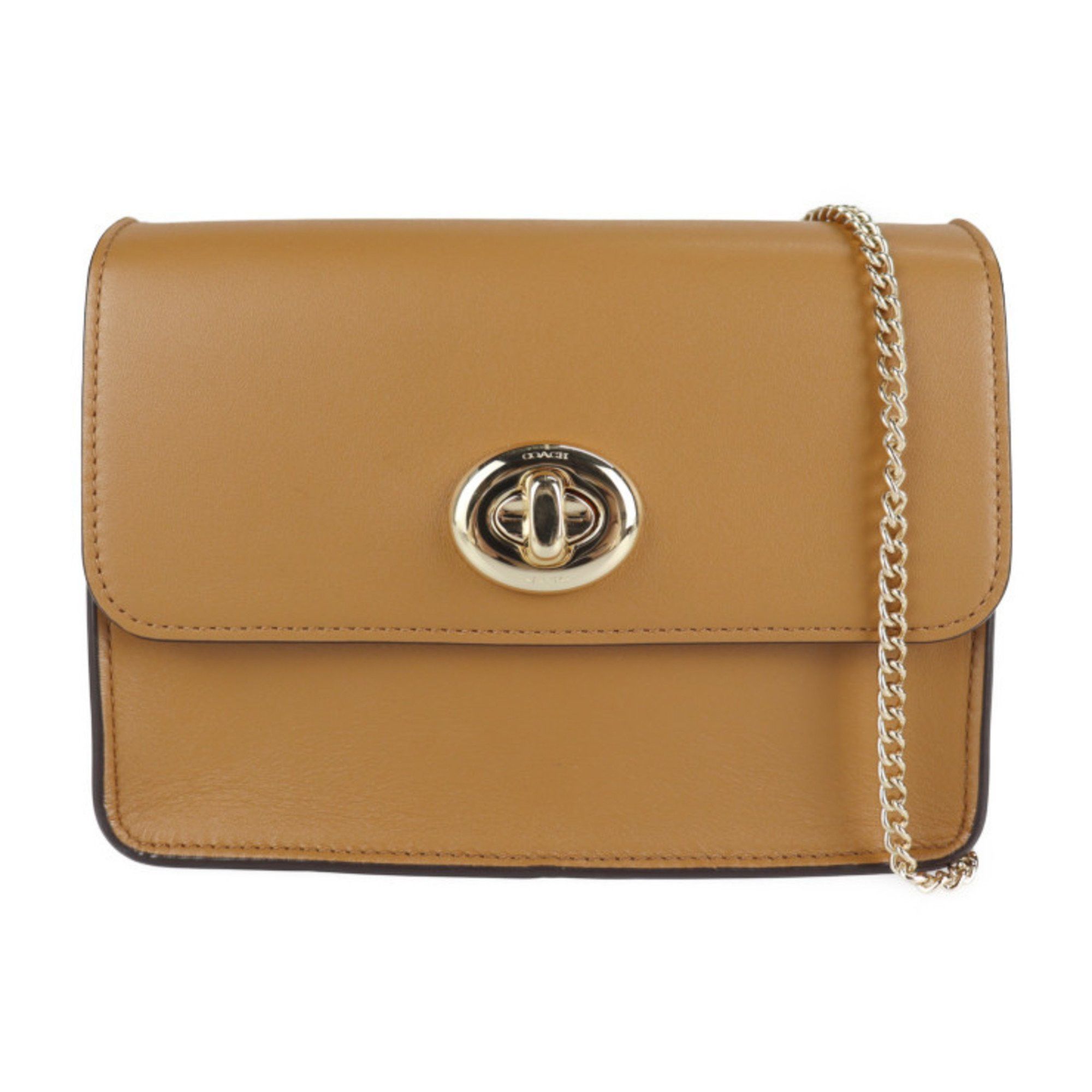 Coach Bowery Shoulder Bag 57714 Calf Leather Light Saddle Brown Chain Turnlock Crossbody, Women's
