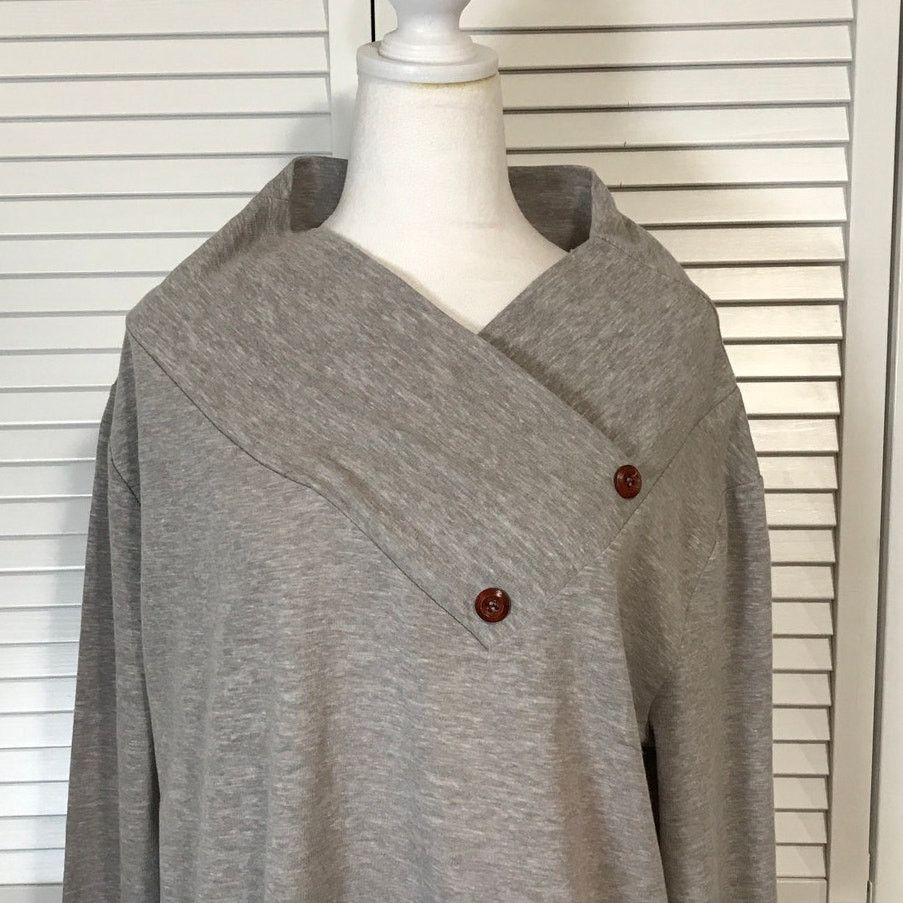Other Gray Asymmetrical Button Cowl Neck Knit Tunic Sweater XXL Size XXL / US 16-18 / IT 52-54 - 2 Thumbnail