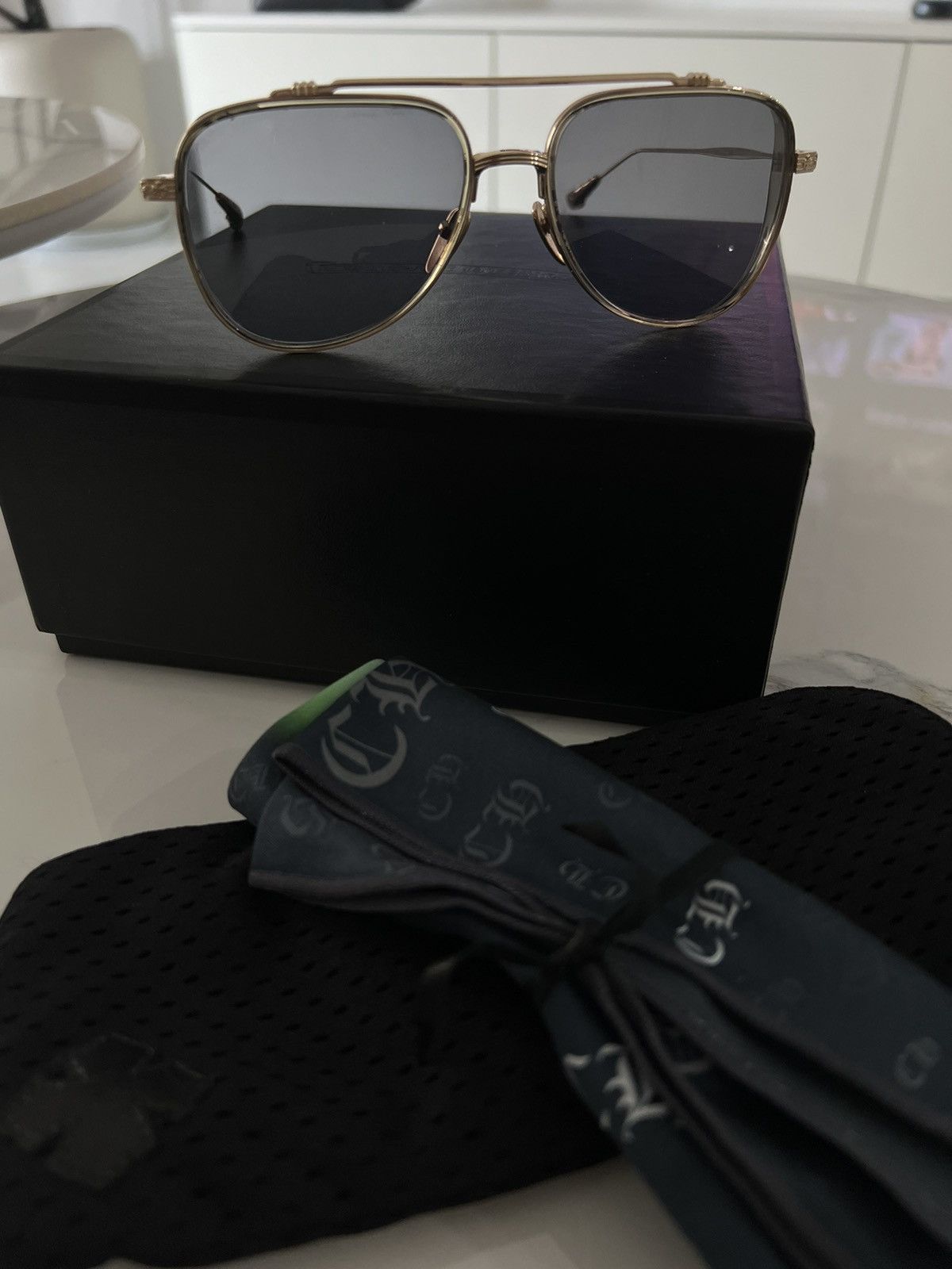 Chrome Hearts Chrome Hearts „Whisker Biscuit“ Gold Aviator Glasses Size ONE SIZE - 6 Thumbnail