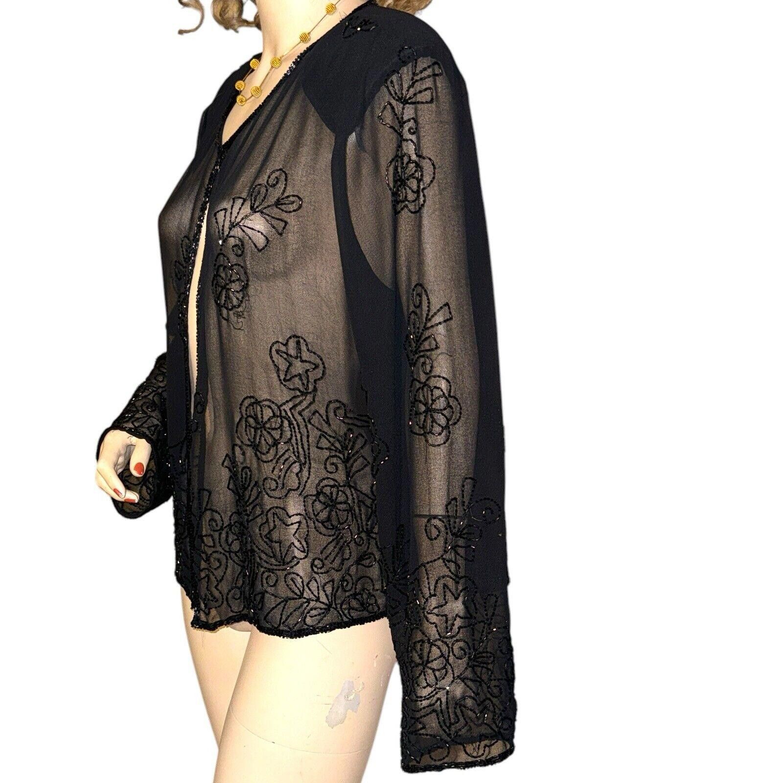 Designer Sheer Black Beaded Cardigan Wrap Sz 2X XXL By JMD New York Size XXL / US 16-18 / IT 52-54 - 2 Thumbnail