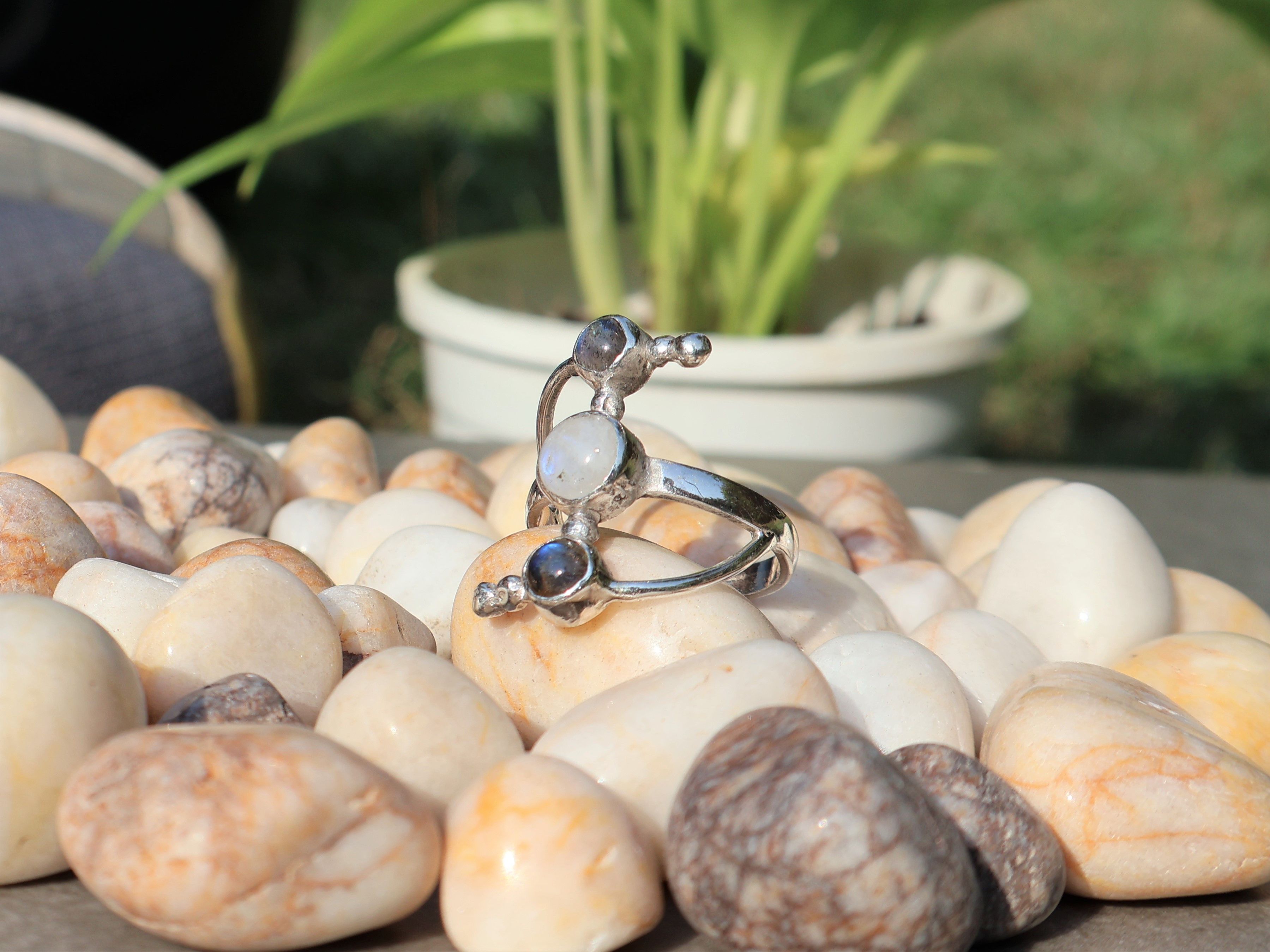 Handmade Moonstone Labradorite Ring, Sterling Silver Handmade Ring, Size ONE SIZE - 2 Thumbnail