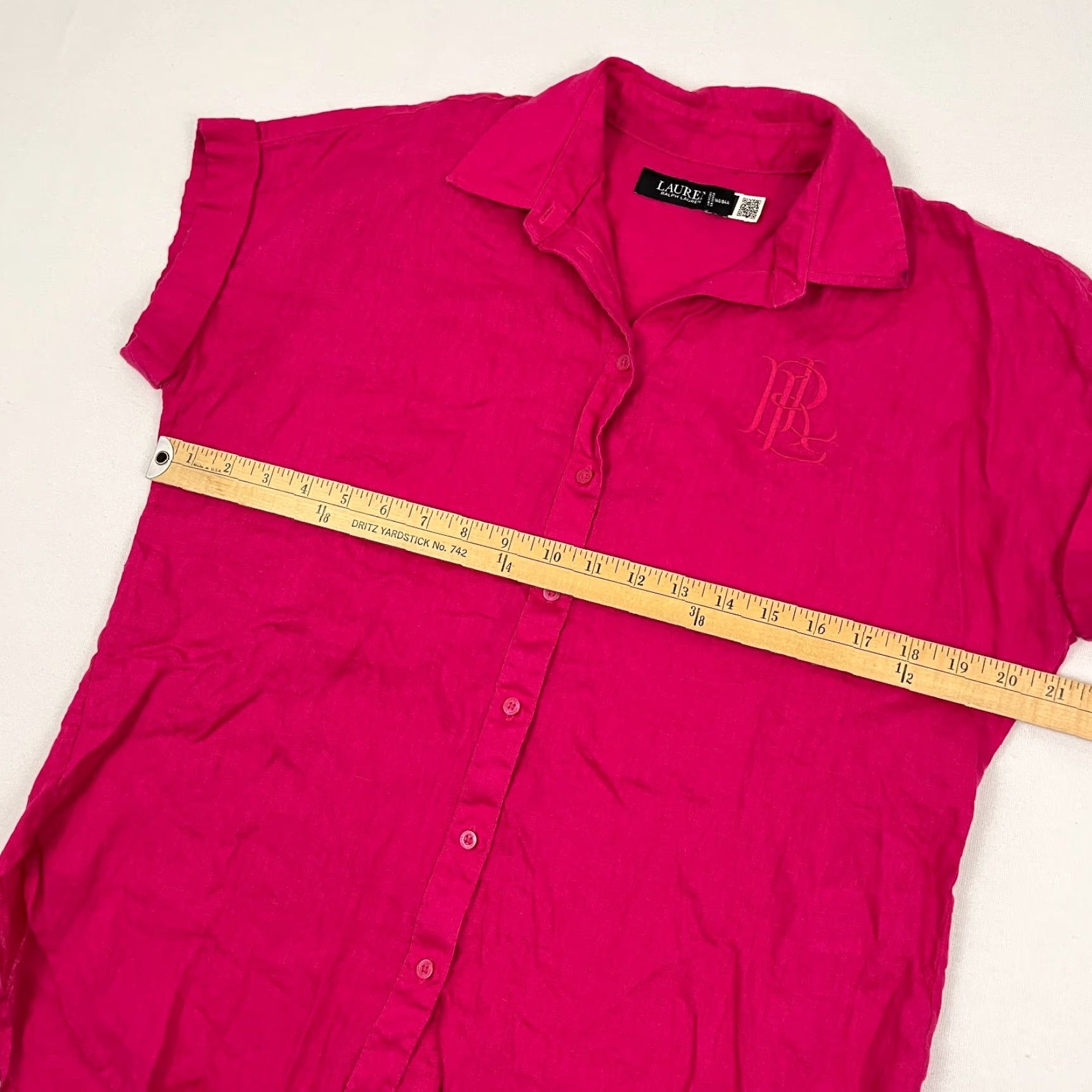 Ralph Lauren Lauren Ralph Lauren Womens Small Pink Linen Embroidered Rolled Cuff Beach Prep Shirt Size S / US 4 / IT 40 - 6 Thumbnail