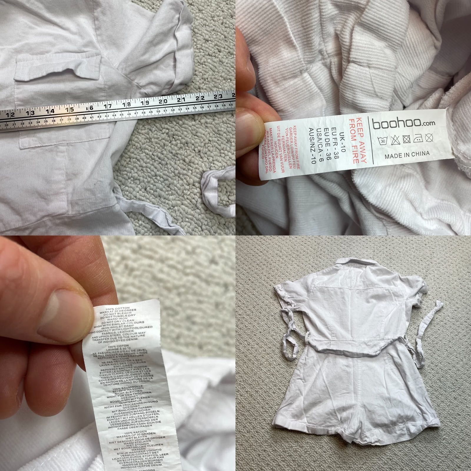 Boohoo Boohoo Romper Womens 6 White Corduroy Short Sleeve Collard Button Up Pockets Top Size M / US 6-8 / IT 42-44 - 8 Thumbnail