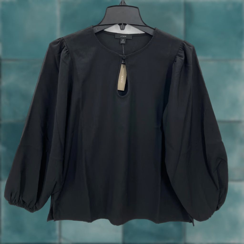 J.Crew J.CREW Puff Sleeve Satin Back Crepe Top Women's PM Petite Black Keyhole Neckline Size M / US 6-8 / IT 42-44 - 1 Thumbnail