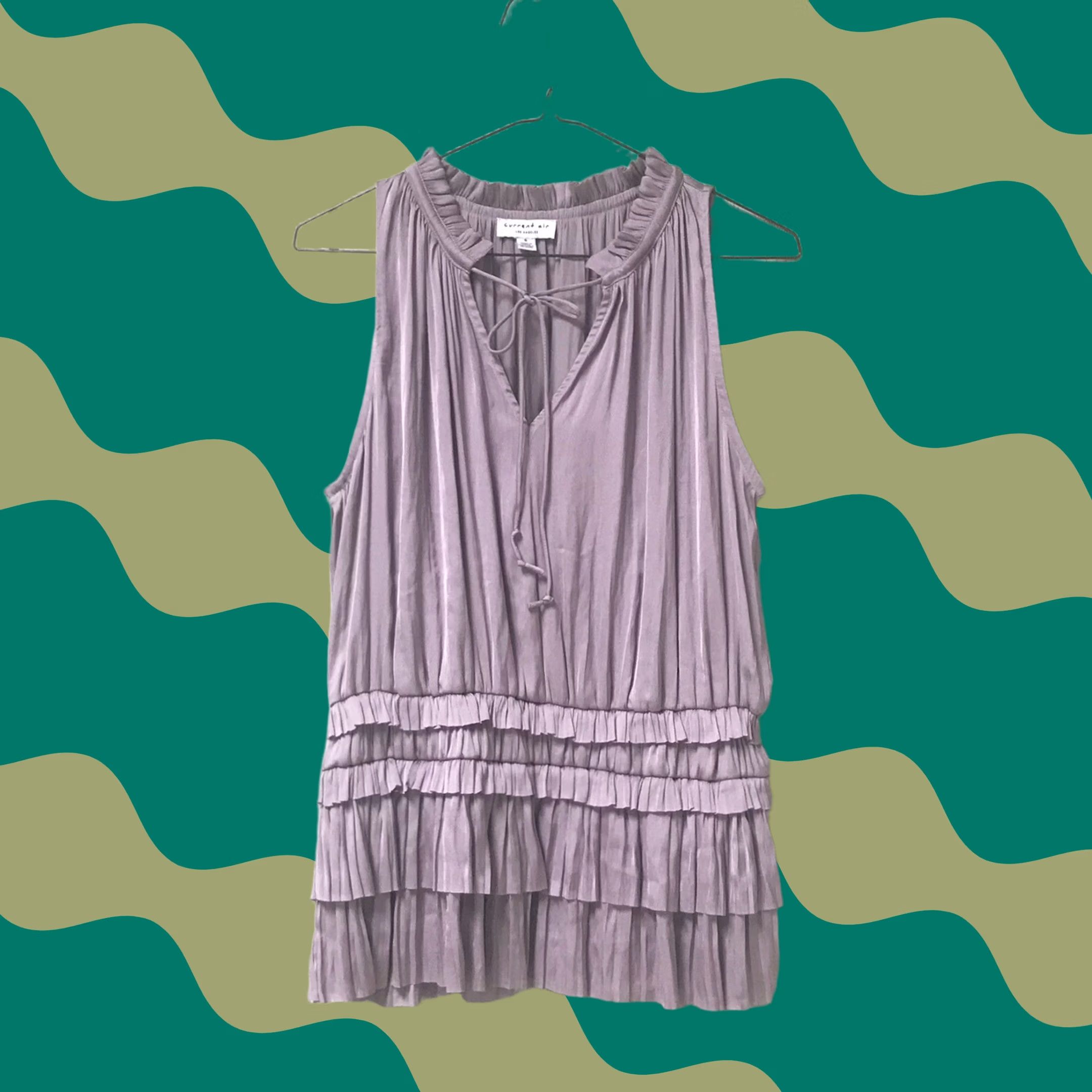 Pinko Current Air Pink Split V-Neck Smocked Ruffled Tier Pleated Sleeveless Tunic Top Blouse S Womens Size S / US 4 / IT 40 - 1 Thumbnail