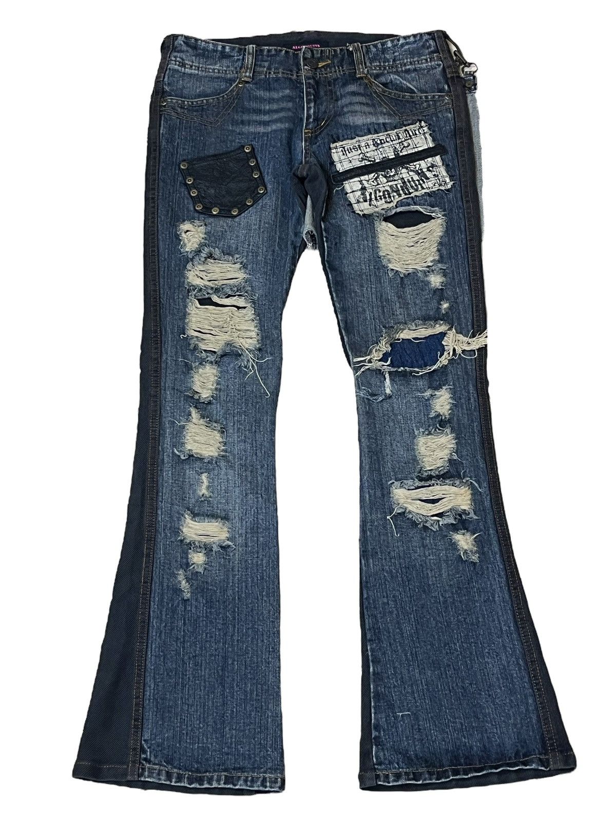 Japanese Brand Sick ALGONQUINS punk gothic bondage flared distressed jeans Size US 30 / EU 46 - 2 Thumbnail
