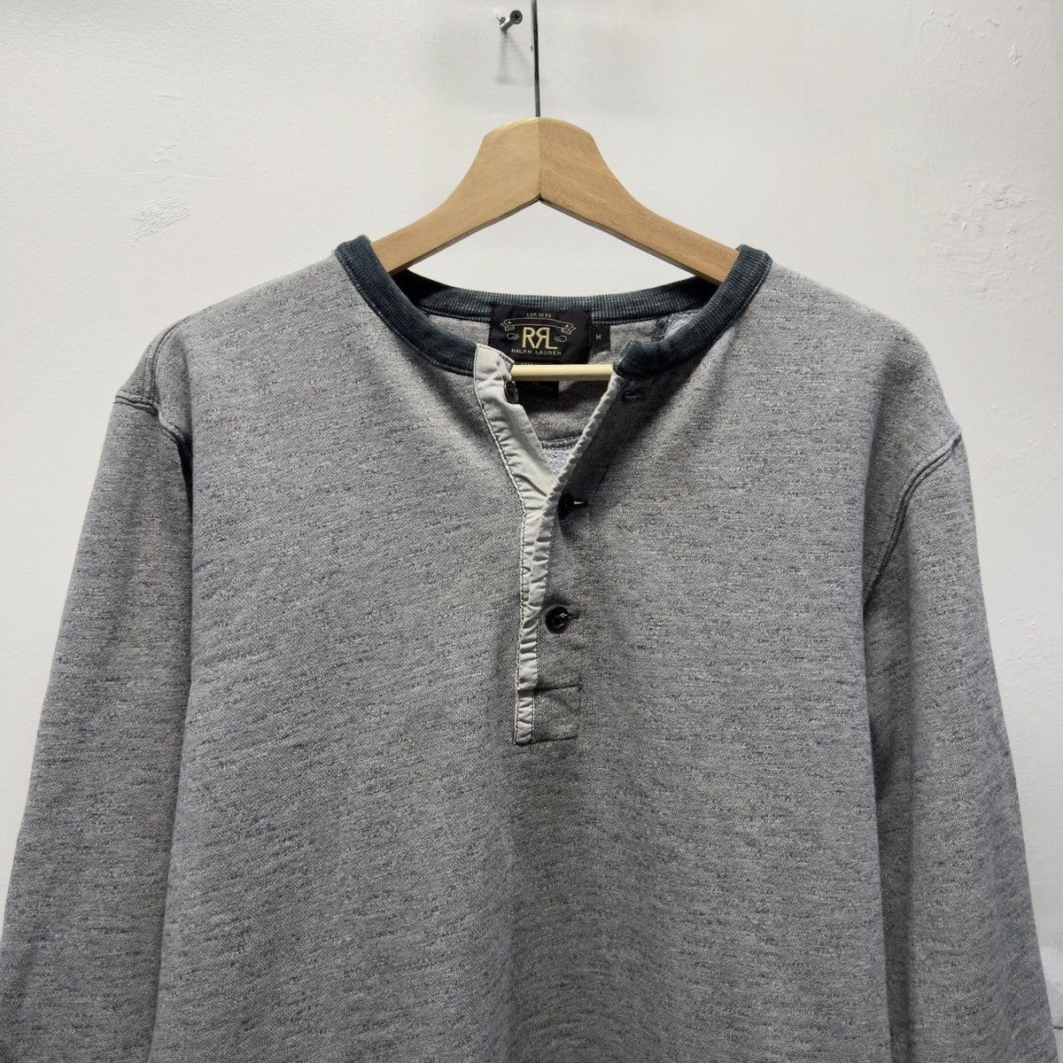 RRL Ralph Lauren RRL Faded Grey Henley Sweatshirt ERD Grunge Chrome Size US M / EU 48-50 / 2 - 9 Thumbnail