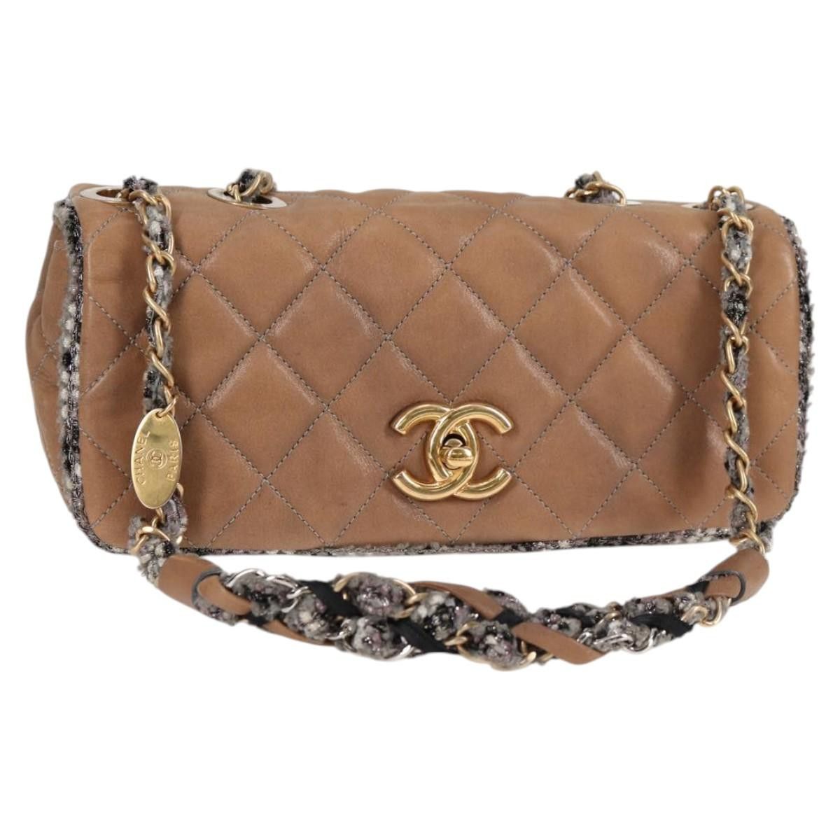 Chanel Matelasse Chain Shoulder Bag Coated Canvas Beige Cc Auth 118136A, Women's