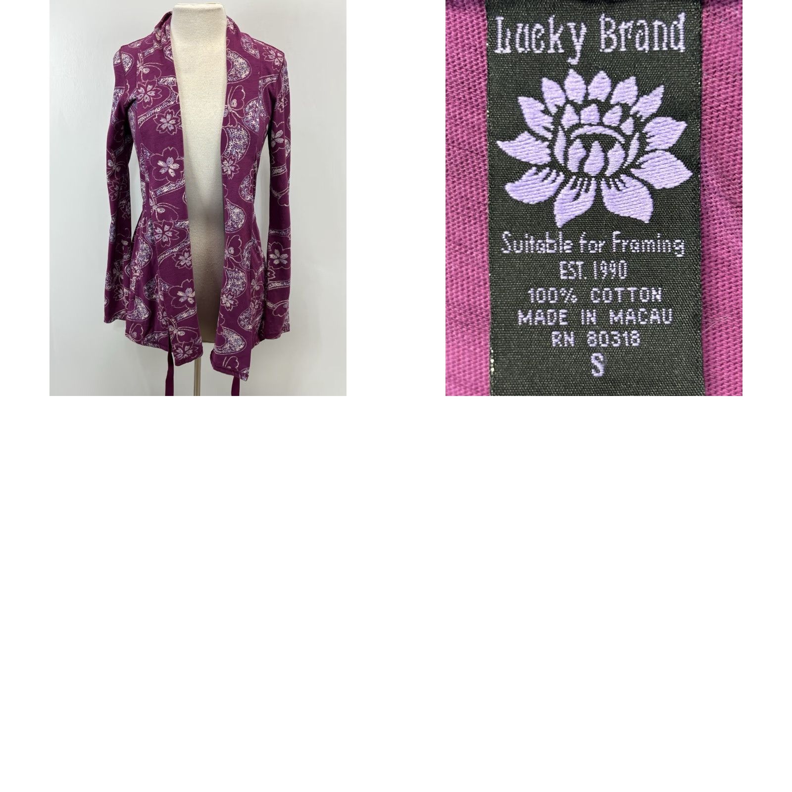 Lucky Brand VINTAGE Lucky Brand Jingo Wrap Jacket Womens Small Purple Butterfly Tie Waist Y2K Size S / US 4 / IT 40 - 8 Thumbnail