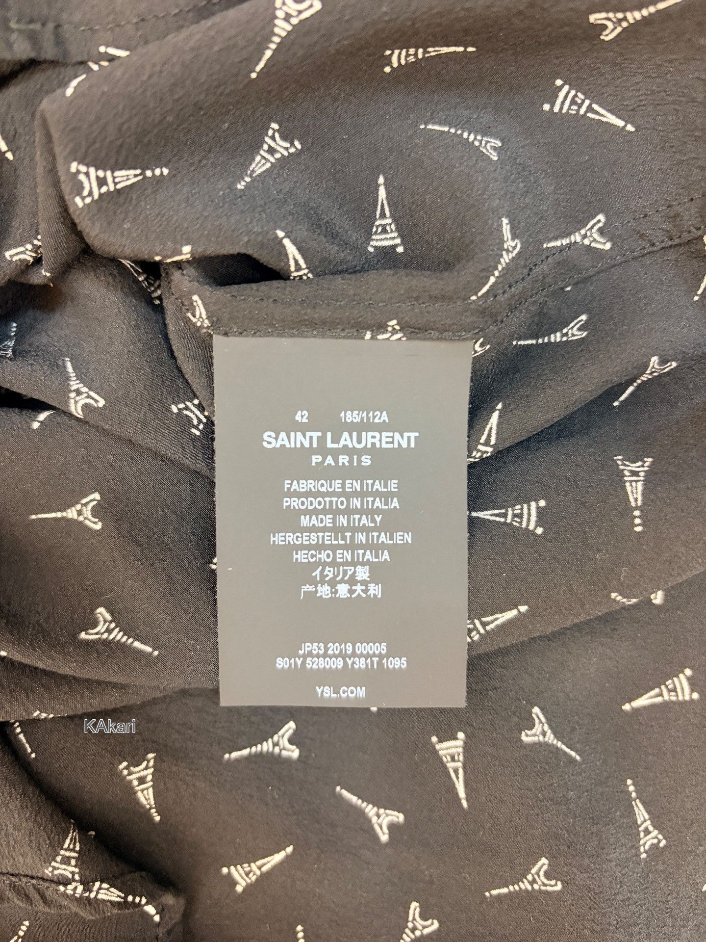 Saint Laurent Paris Saint Laurent FW19 Silk Eiffel Tower Shirt Size US XS / EU 42 / 0 - 4 Thumbnail