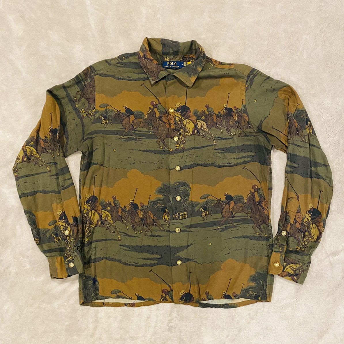 image of Polo Ralph Laurent Equestrian Toile Camp Horse Riding Shirt M in Green, Men's (Size Medium)