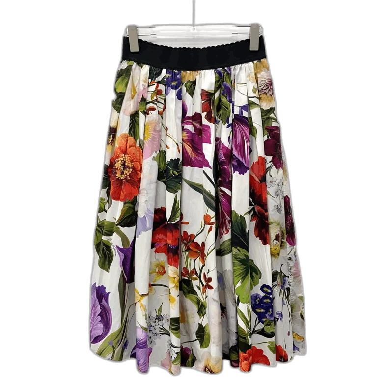 Dolce & Gabbana Colorful Floral Print Pleated Cotton Skirt Size 38" / US 16 / IT 52 - 1 Thumbnail