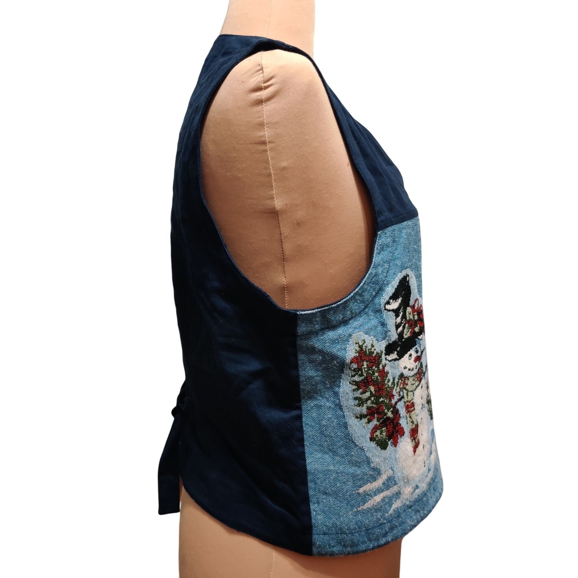 Vintage Karen Scott L womens vest vintage embroidered snowman denim Size L / US 10 / IT 46 - 5 Thumbnail