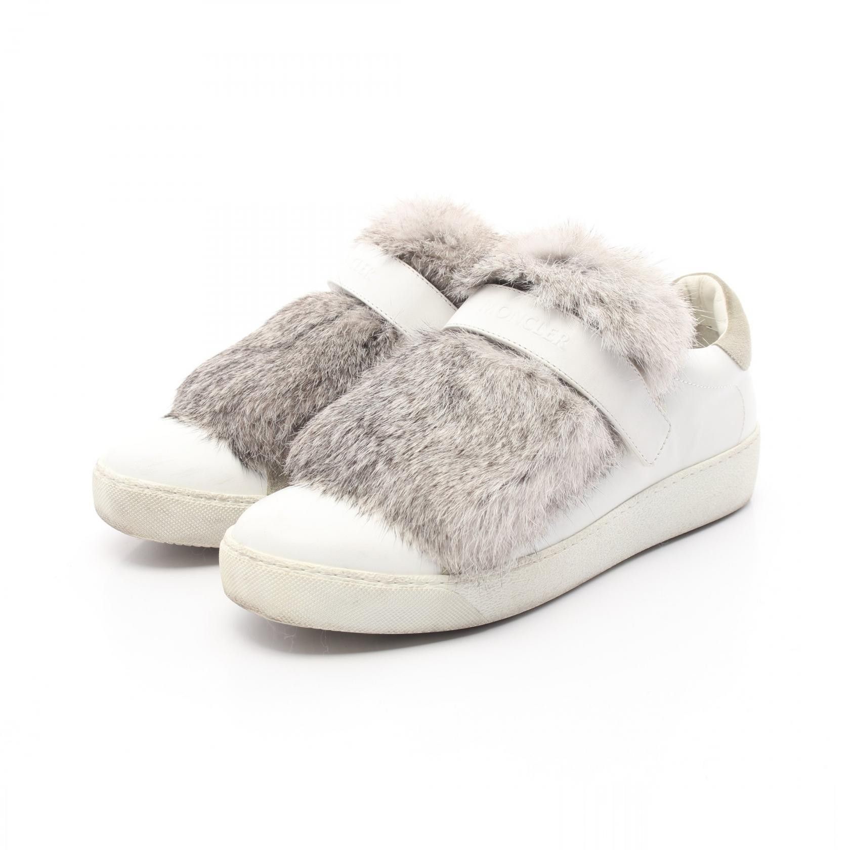 Moncler Moncler Sneakers Leather Fur Sneakers Leather Shoes in White, Women's