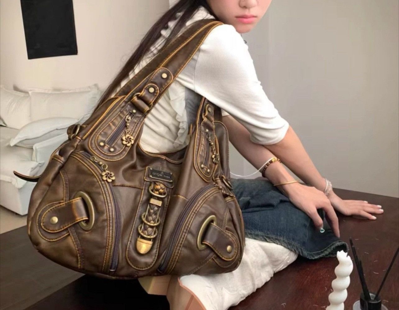 Other Washed Y2K Retro Vintage Shoulder Capacity Harajuku Bag Size ONE SIZE - 1 Thumbnail