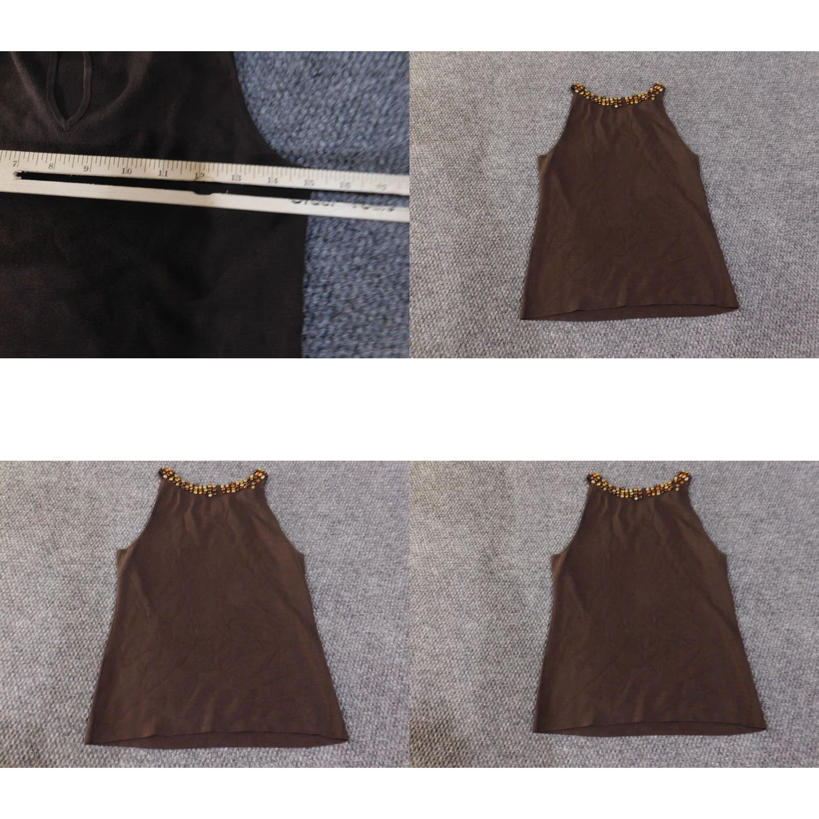 Loft VINTAGE Ann Taylor LOFT Tank Top Womens Small Brown Beaded Silk Blend Keyhole Neck Knit Size S / US 4 / IT 40 - 8 Thumbnail