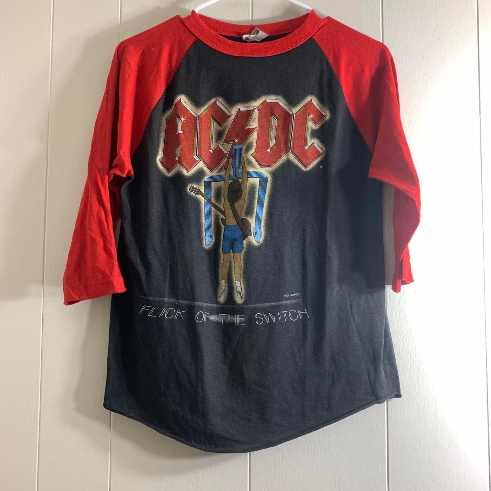 Vintage vintage 80s AC/DC FLICK OF THE SWITCH 3/4 sleeve tee shirt M Size US M / EU 48-50 / 2 - 2 Thumbnail