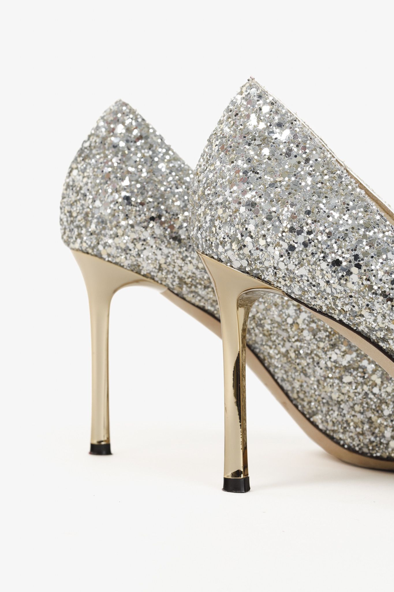 Jimmy Choo Jimmy Choo Romy 85 Silver Champagne Glitter Pumps Size US 7 / IT 37 - 8 Thumbnail