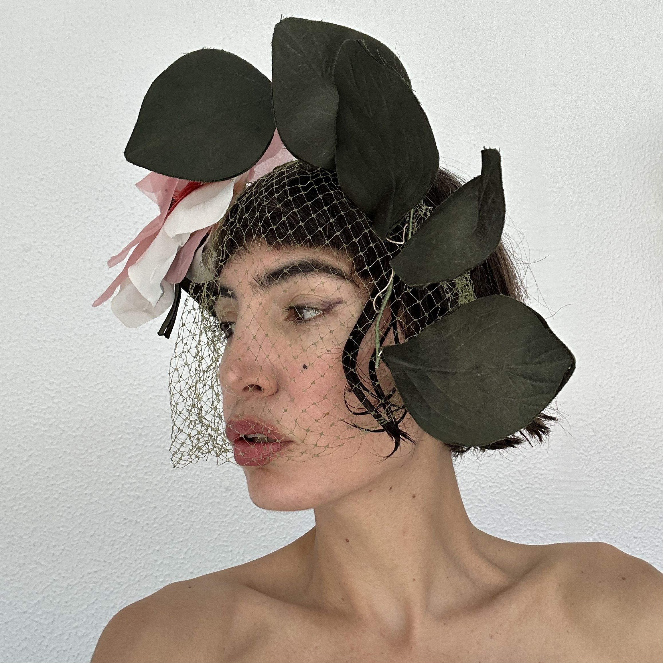 Designer Magnolia fascinator with veil, designer flower headpiece Size ONE SIZE - 3 Thumbnail