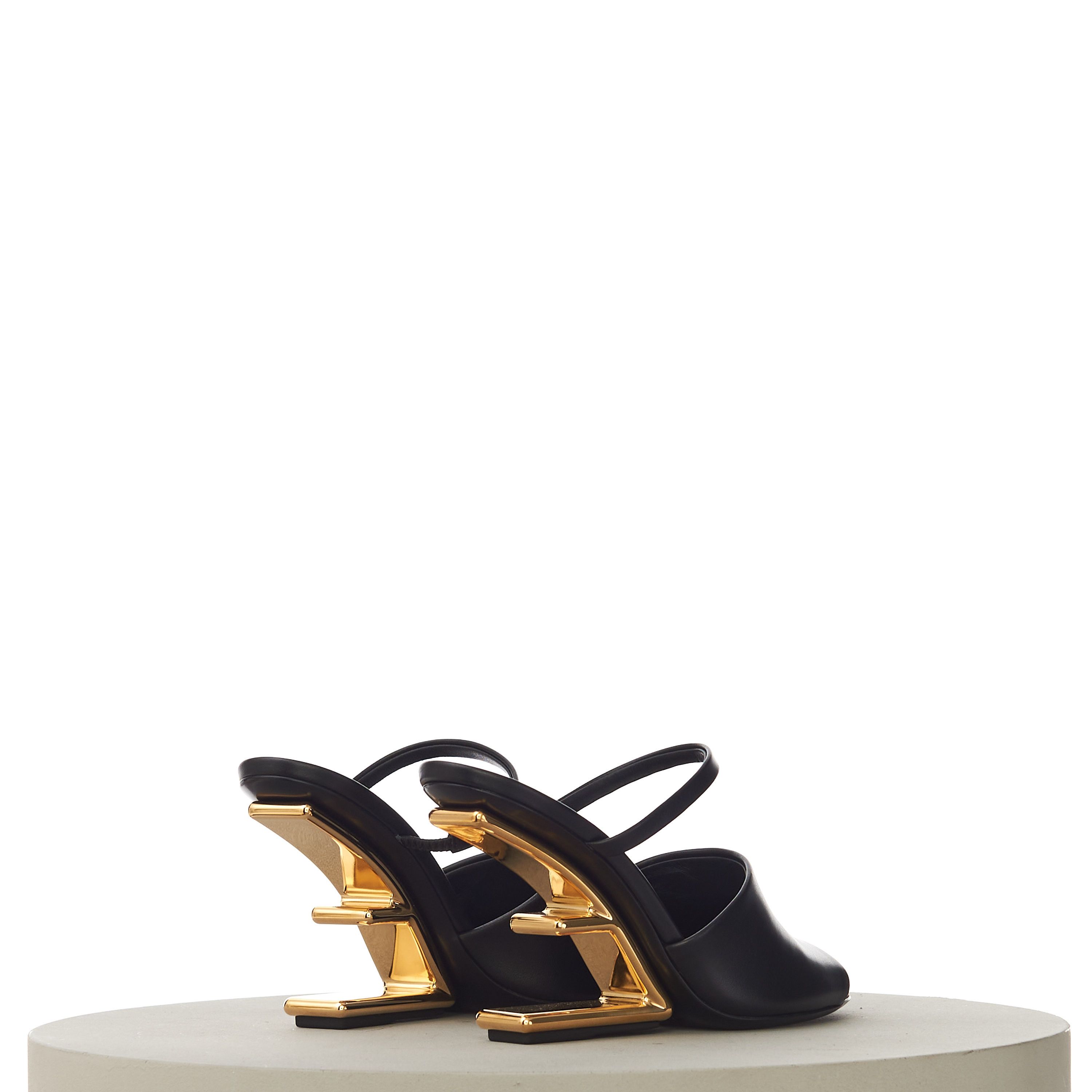 Fendi Black Leather FIRST High-Heeled Sandals With F-Shaped Heel Size US 7.5 / IT 37.5 - 8 Thumbnail