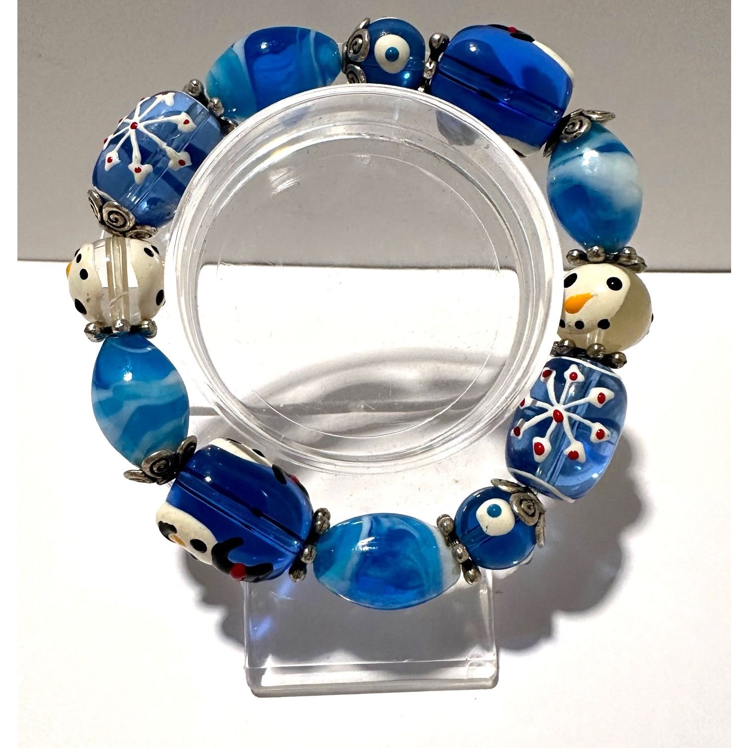 Handmade Christmas Glass Beads Stretch Bracelet Snowman Holiday Size ONE SIZE - 1 Thumbnail