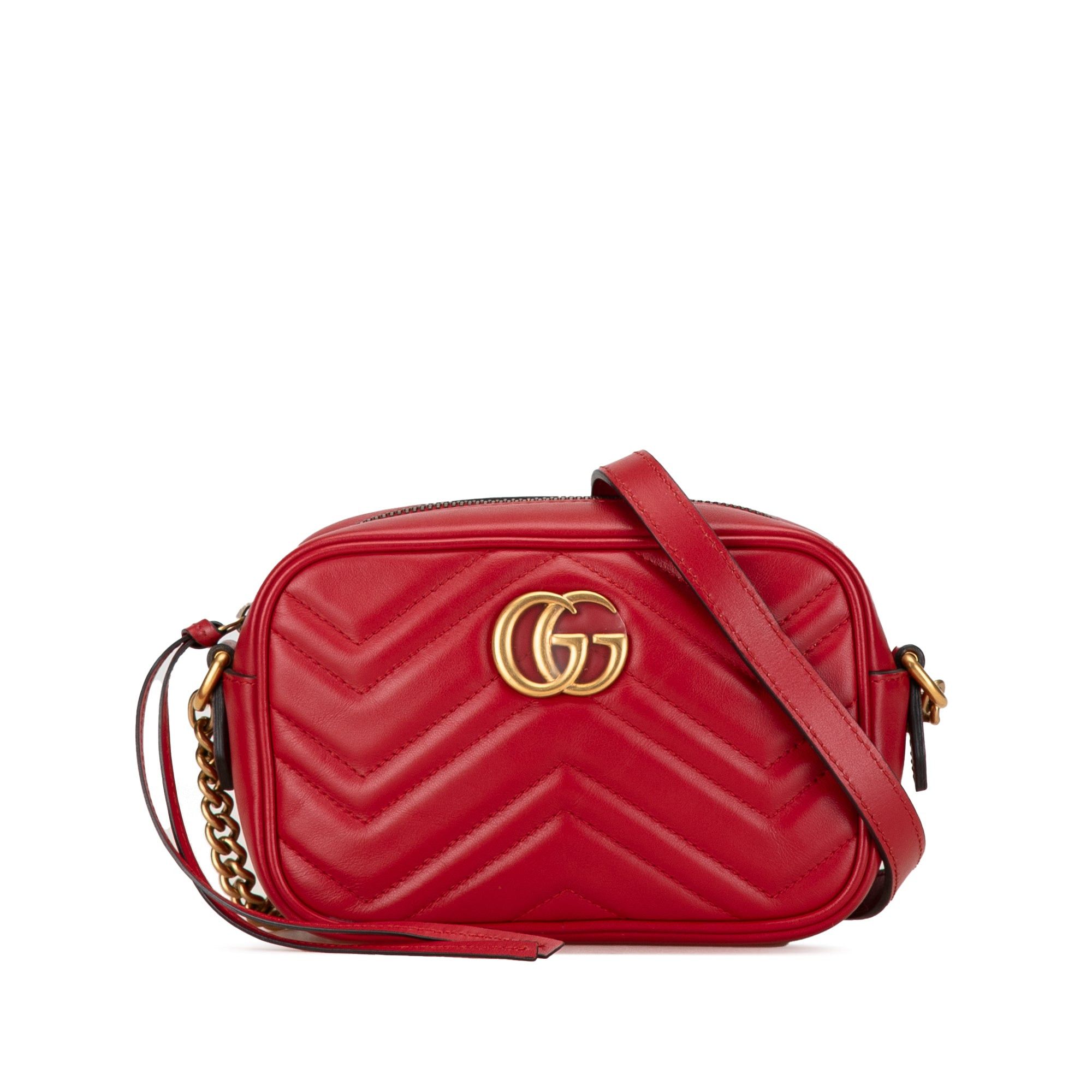 Gucci Mini GG Marmont Matelasse Leather Crossbody Red