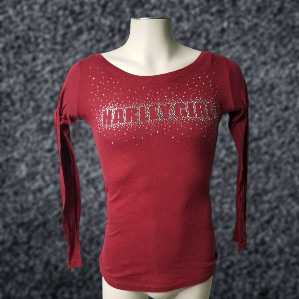 Harley Davidson Harley-Davidson Shirt Womens L Cropped 3/4 Sleeve Red Cotton Logo Lace 90s Female Shirt? Size L / US 10 / IT 46 - 1 Thumbnail