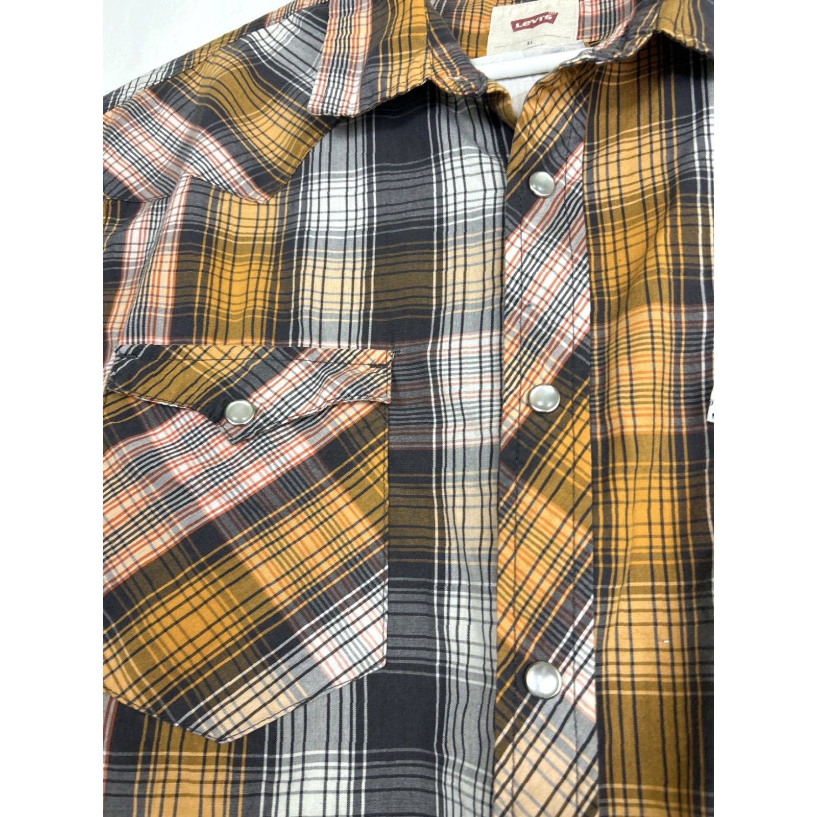 Levi's Levi's Shirt Mens XL Orange Gray Plaid Pearl Snap Standard Fit Short Sleeve Button-Up Size US XL / EU 56 / 4 - 6 Thumbnail