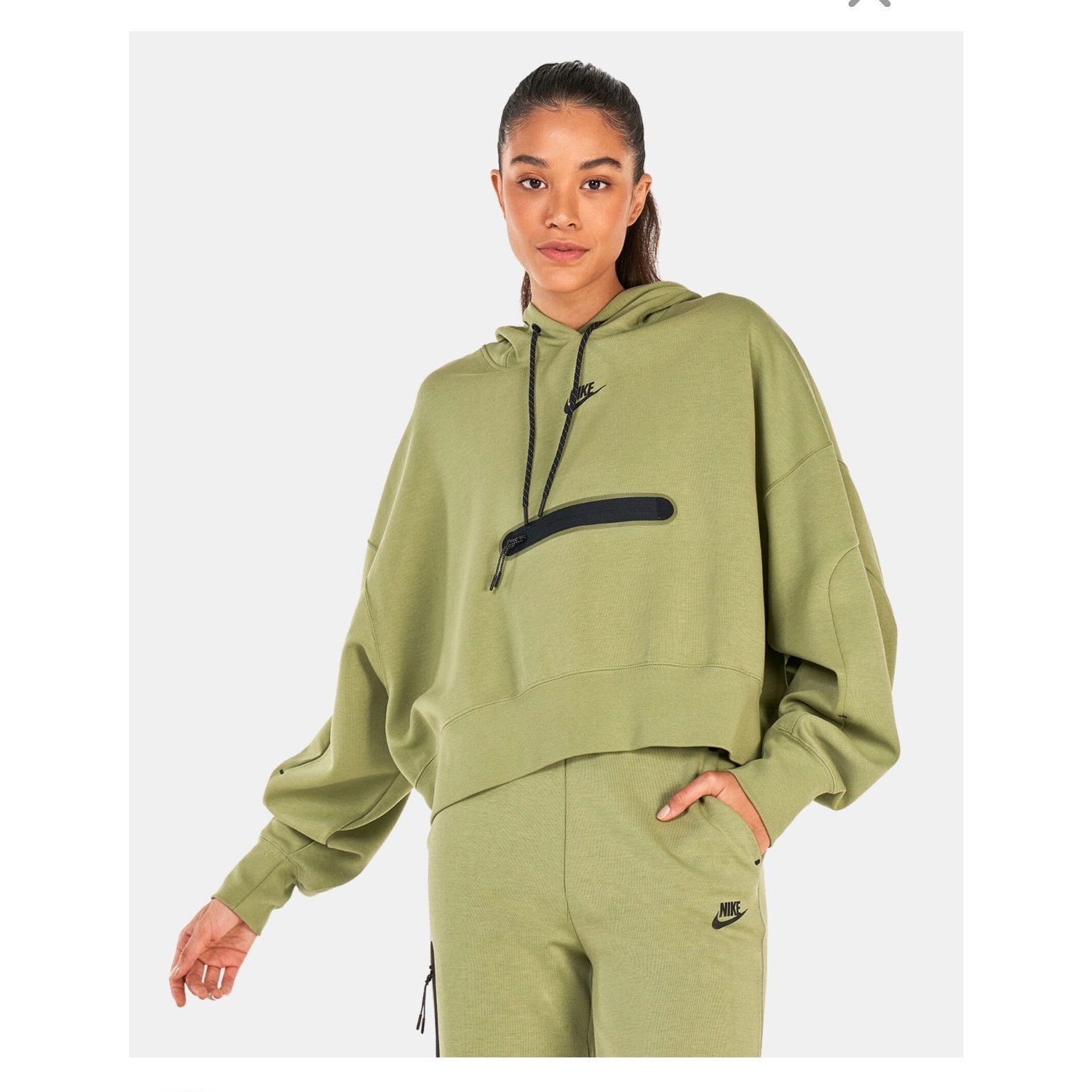 Nike Nike Sportswear Olive Pullover Hoodie Oversize Crop Medium Size M / US 6-8 / IT 42-44 - 1 Thumbnail