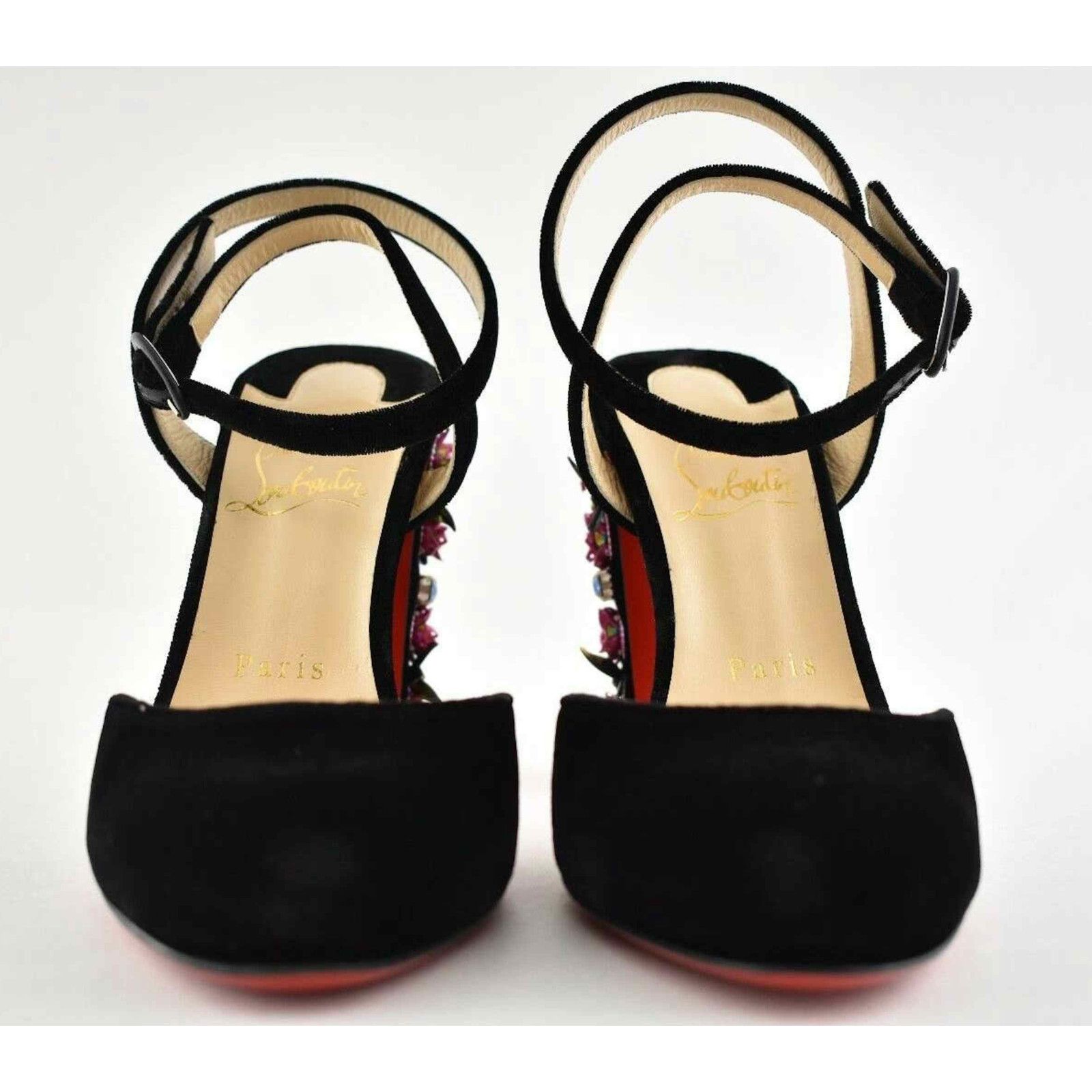 Madonaflor 100 Black Velvet Ankle Strap Block Heel Pump 36.5