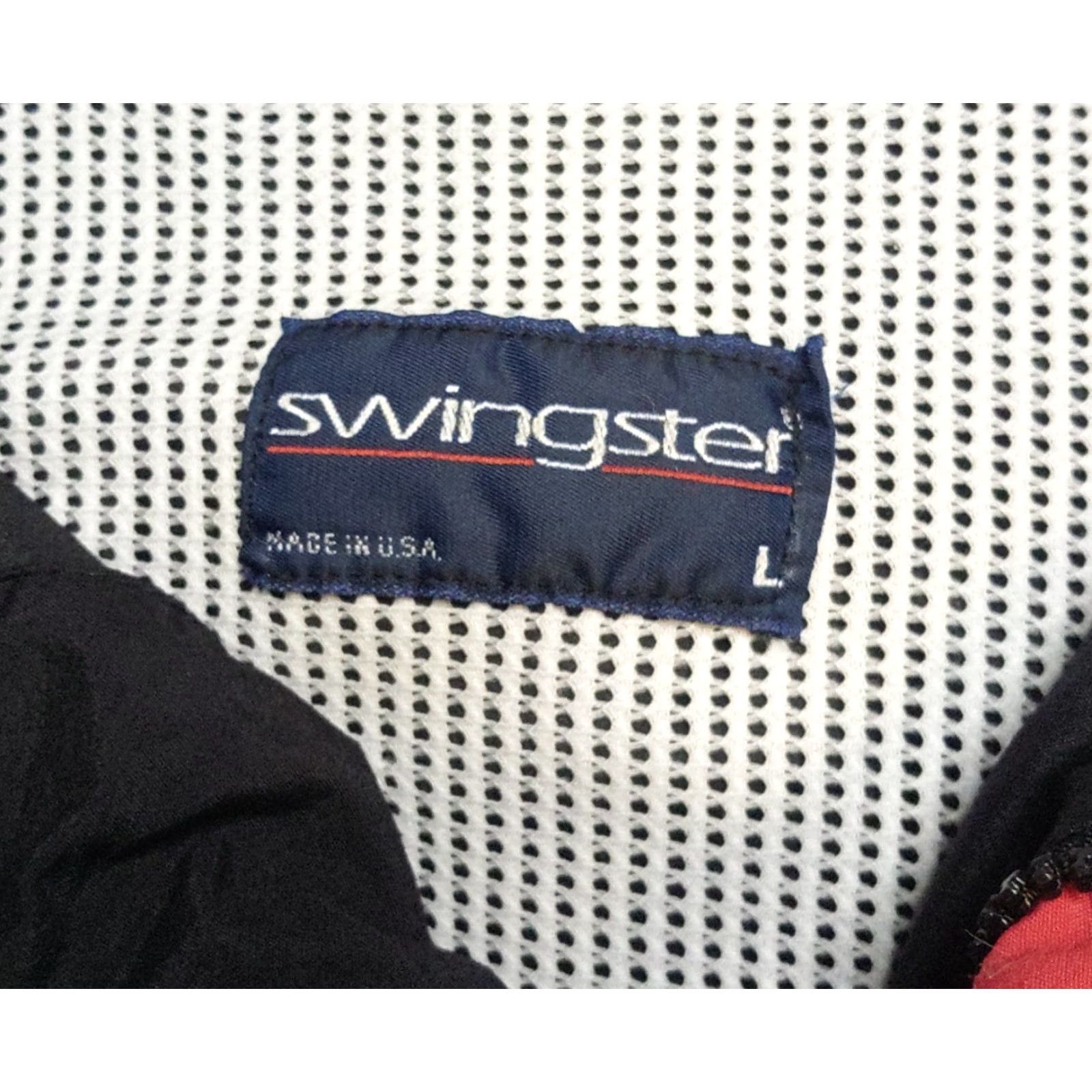 Vintage Swingster Jacket Mens L Black Red Trim Detail Full Zip Snaps Vintage 90’s USA Windbreaker Shirt? Size US L / EU 52-54 / 3 - 5 Thumbnail