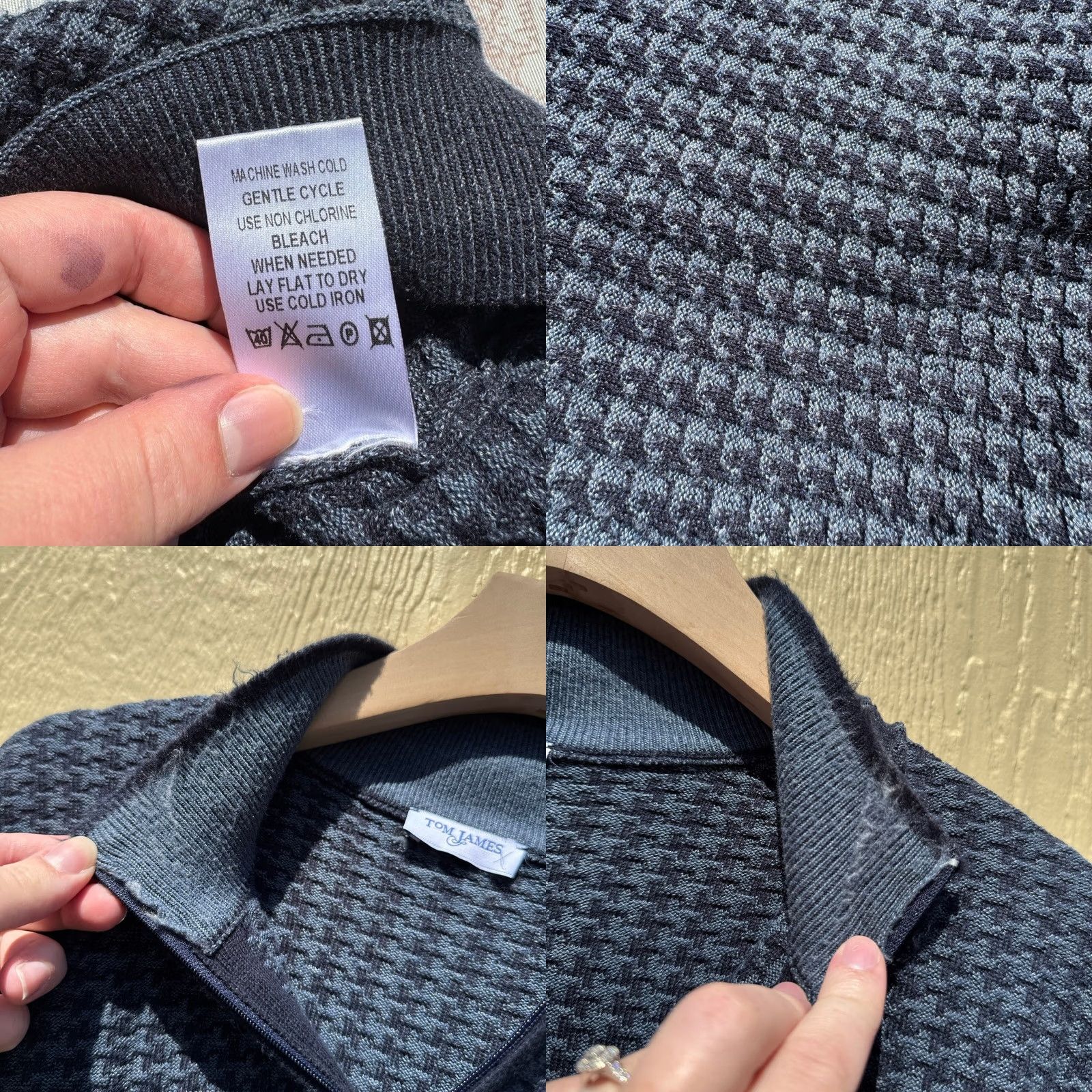Vintage Tom James Blue Quarter Zip Pullover Sweater Textured Knit Cotton Blend Mens M/L Size US M / EU 48-50 / 2 - 8 Thumbnail