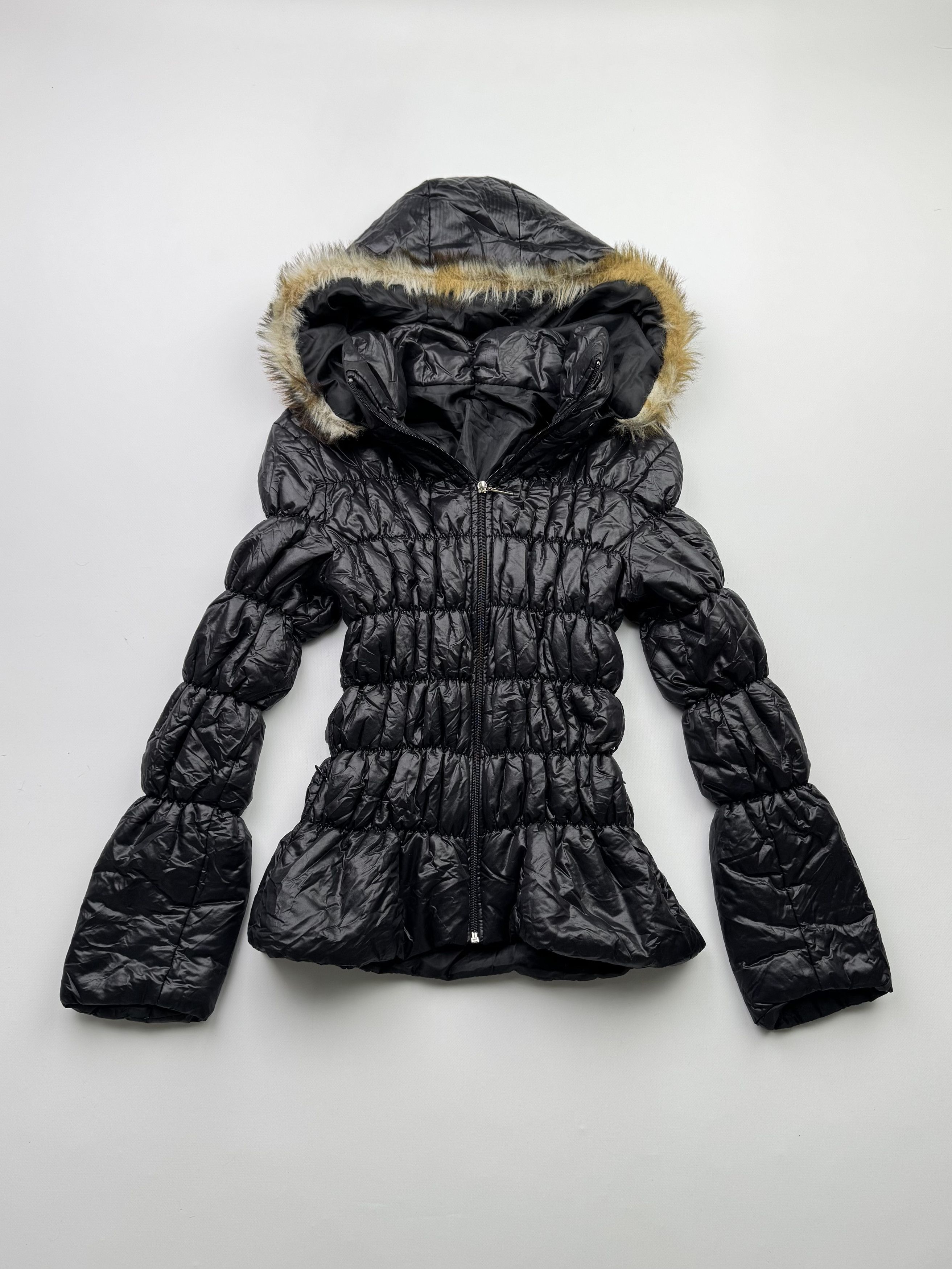 archive opium black fur jacket 00s 短丈y2k Japanese Brand × Vintage Bad Kitty Faux Fur Hood Y2k Opium