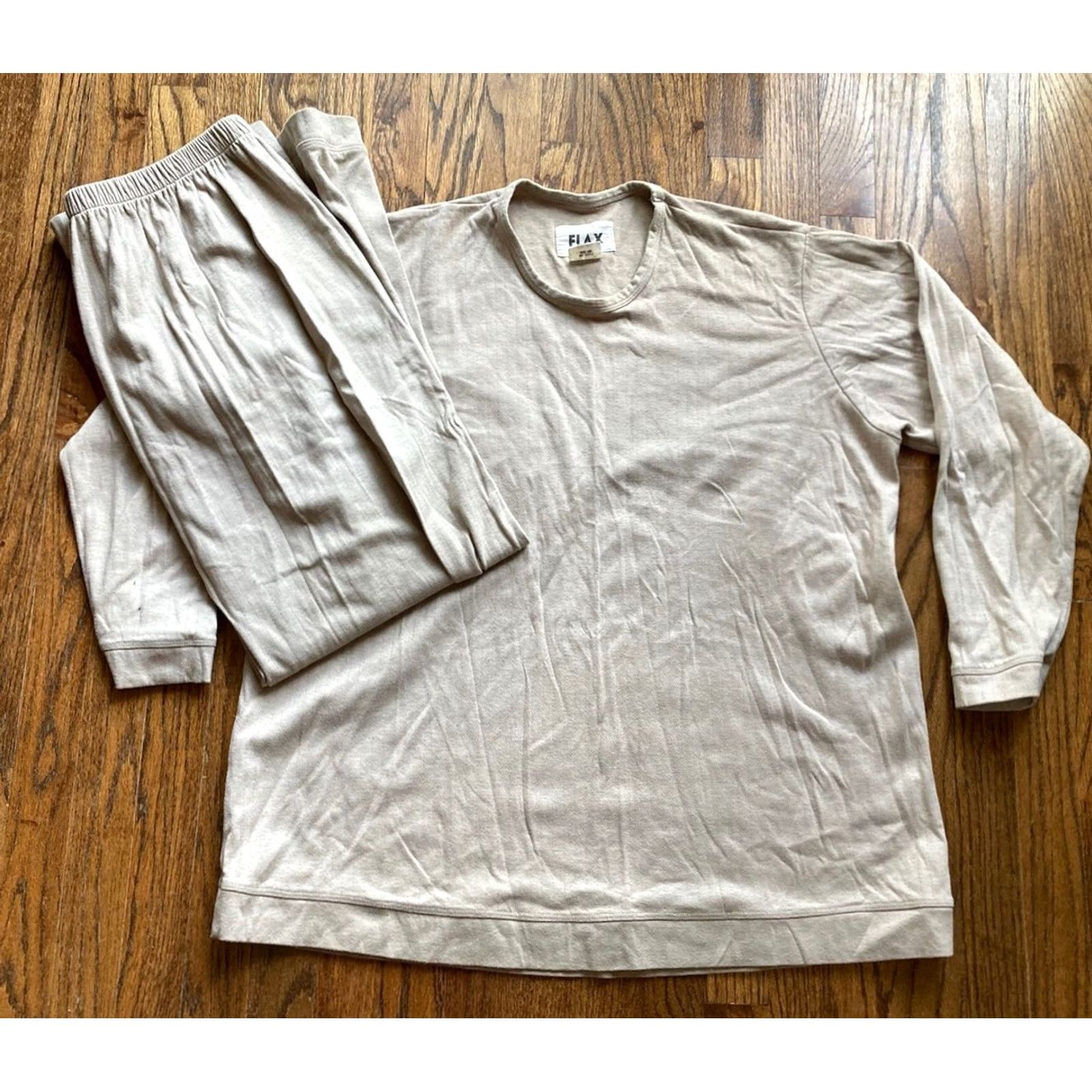 FLAX FLAX 2 Piece Set Womens Large Long Sleeve Top + Skirt Beige Cotton Minimalist Beach Bohemian Classic Size L / US 10 / IT 46 - 2 Thumbnail